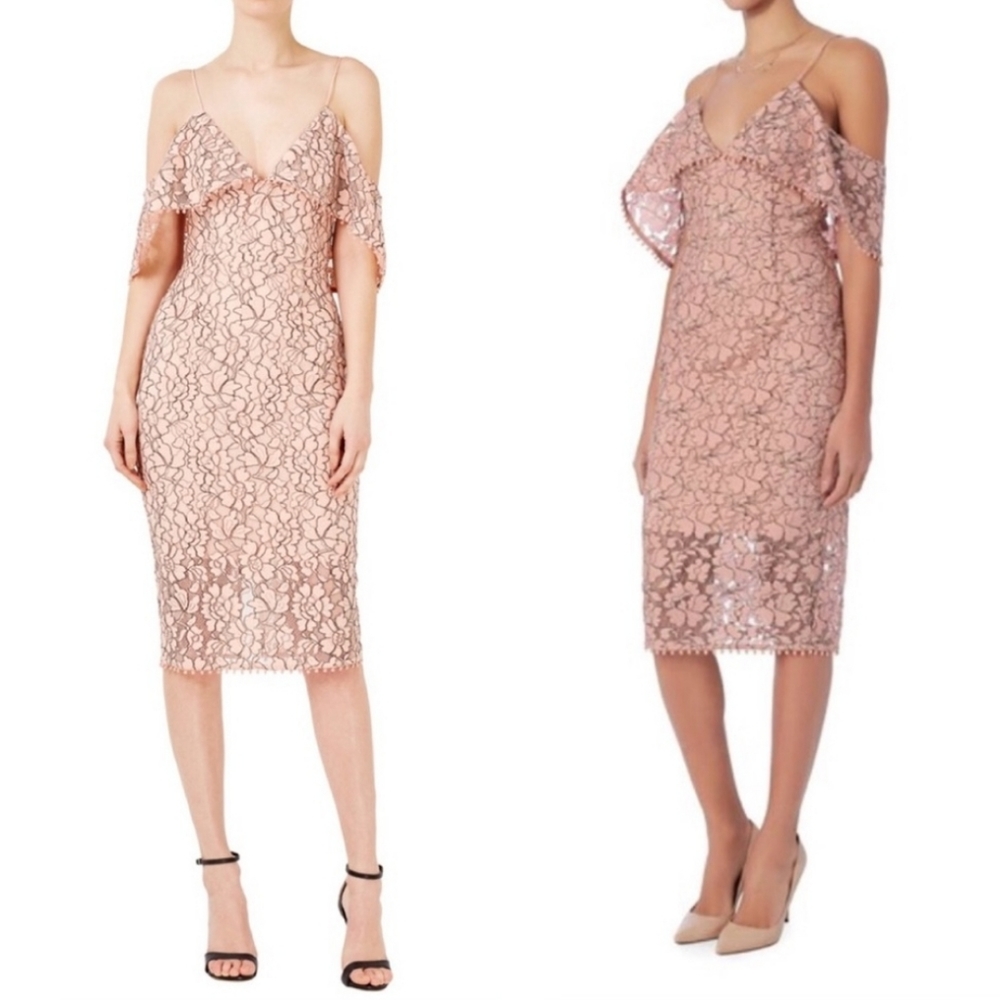 Nicholas Pink Lace Off The Shoulder Dress Size 0